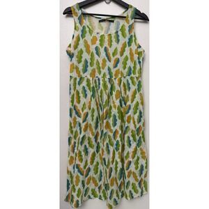 Gudrun Sjödén White Green Blue Leaves‎ Organic Cotton Dress Size S
